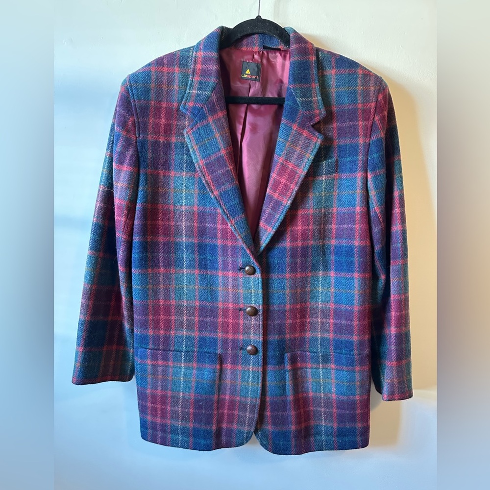 Vintage Liz Sport 100% Wool Plaid Blazer